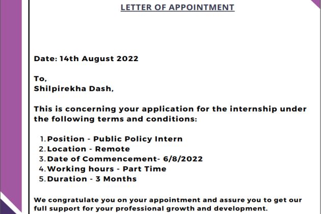 Ms. Shilpirekha Dash have been appointed as a Public Policy Intern